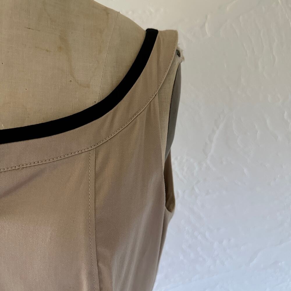 White House Black Market Khaki Split-Neck Sheath Dress with Black Trim - Picture 8 of 13